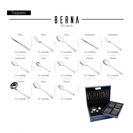 Faqueiro 101 Peças Berna Aço Inox Wolff Com Estojo De Madeira